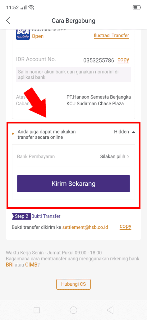 cara kedua transfer dana ke aplikasi hsb investasi