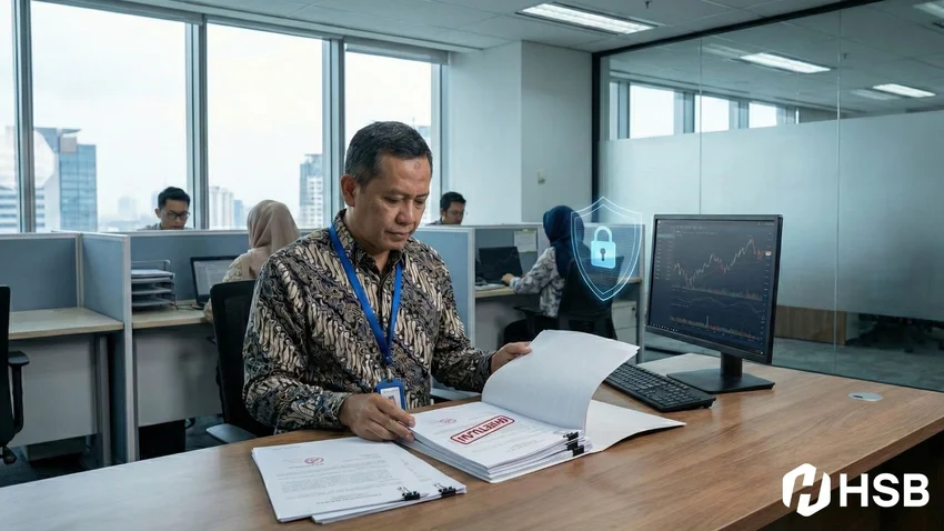 seseorang sedang melihat jaminan regulasi bappebti