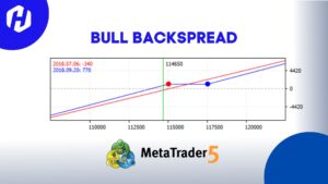 Dalam strategi Bull Backspread, Sobat Trader menjual put option dengan strike yang lebih rendah dan membeli call option dengan strike yang lebih tinggi