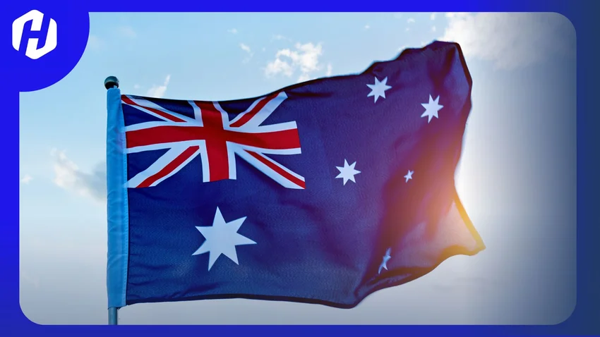 bendera australia yang berkibar di tambang batu bara