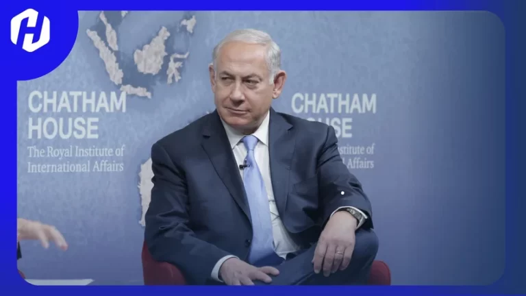 potret netanyahu sedang berpidato