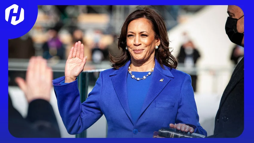 kamala harris melambai ke pers