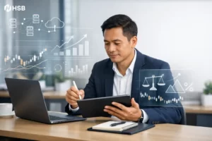 Ilustrasi editorial bagaimana infrastruktur server mempengaruhi trading anda HSB